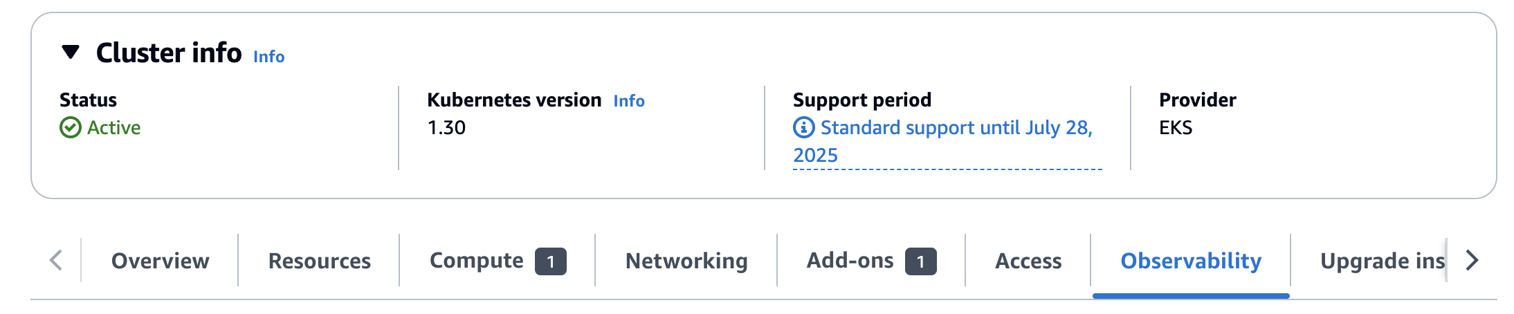 EKS Console Observability Tab